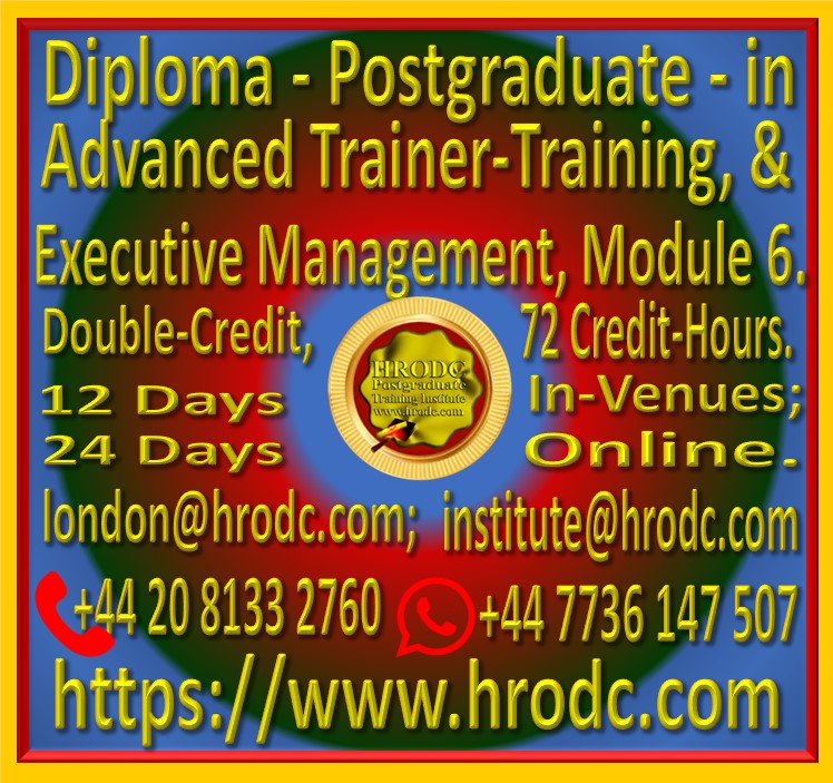 Graphics relating to our Institute’s name, Award Name, Duration In-Venues and Online (with contact details) of a Diploma - Postgraduate – Course, offered by HRODC Postgraduate Training Institute, https://www.hrodc.com.